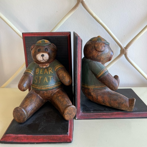 Vintage wooden bear bookends - Picture 3 of 11